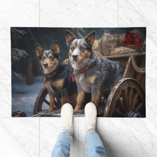 Australian Cattle Snowy Sleigh Christmas Decor Doormat