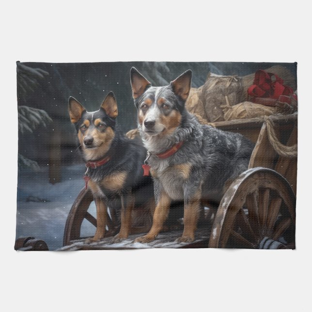 Australian Cattle Snowy Sleigh Christmas Decor Kitchen Towel (Horizontal)
