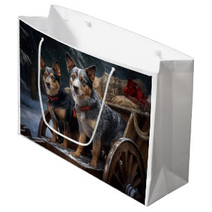Australian Cattle Snowy Sleigh Christmas Decor Large Gift Bag