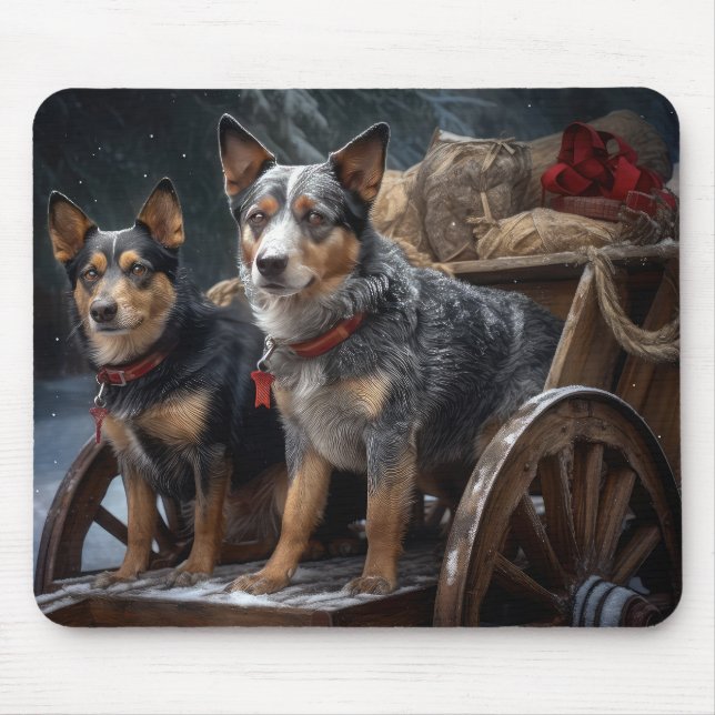 Australian Cattle Snowy Sleigh Christmas Decor Mouse Pad (Front)