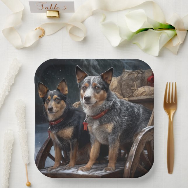 Australian Cattle Snowy Sleigh Christmas Decor Paper Plates (Wedding)
