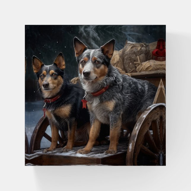 Australian Cattle Snowy Sleigh Christmas Decor Paperweight (Front)