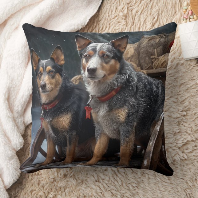 Australian Cattle Snowy Sleigh Christmas Decor Throw Pillow (Blanket)