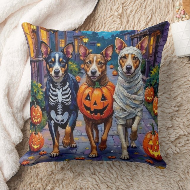 Australian Cattle Trick-or-Treating in Halloween Throw Pillow (Blanket)