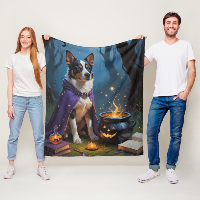 Australian Cattle Whimsical Halloween Painting Fleece Blanket (In Situ)