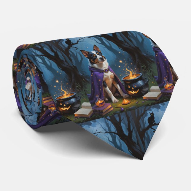 Australian Cattle Whimsical Halloween Painting Neck Tie (Rolled)