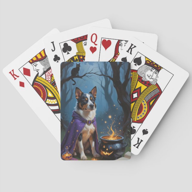 Australian Cattle Whimsical Halloween Painting Poker Cards (Back)