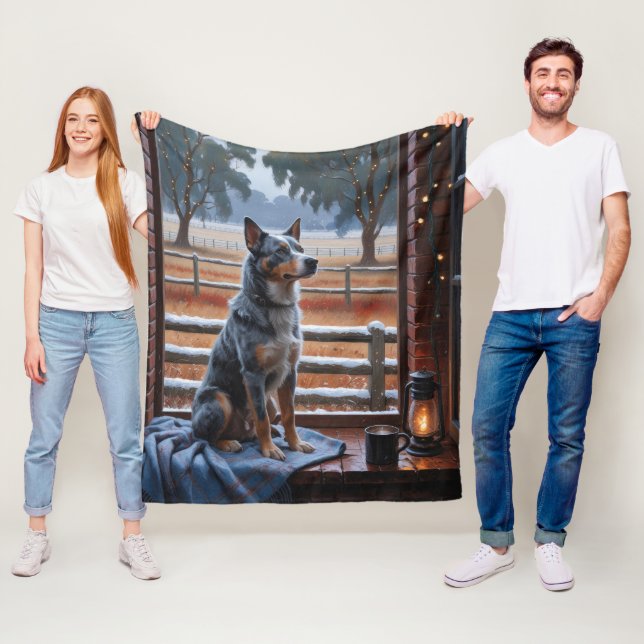 Australian Cattle With Christmas Lights Holiday Fleece Blanket (In Situ)