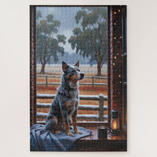 Australian Cattle With Christmas Lights Holiday Jigsaw Puzzle