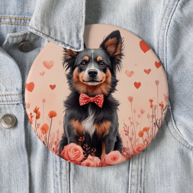 Australian Cattle with Roses - Valentine's Day Button (In Situ)
