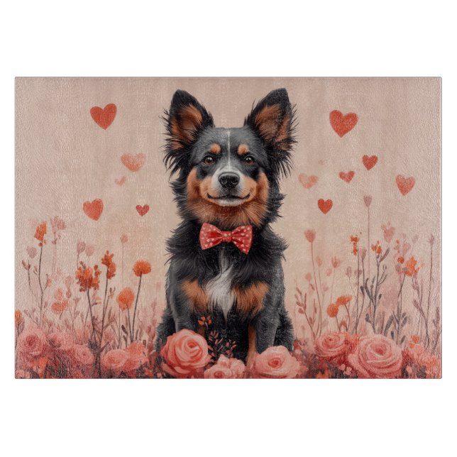Australian Cattle with Roses - Valentine's Day Cutting Board (Front)