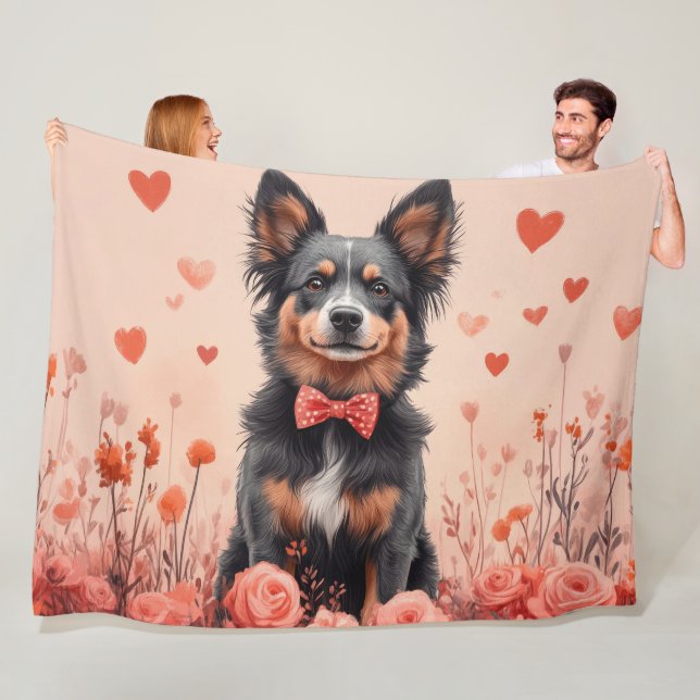 Australian Cattle with Roses - Valentine's Day Fleece Blanket (In Situ)
