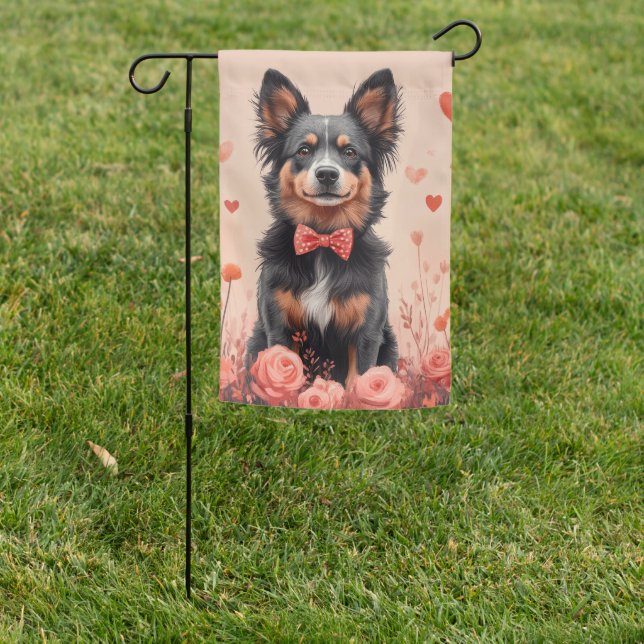 Australian Cattle with Roses - Valentine's Day Garden Flag (In SItu)