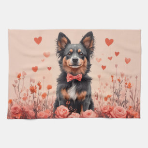 Australian Cattle with Roses - Valentine's Day Kitchen Towel