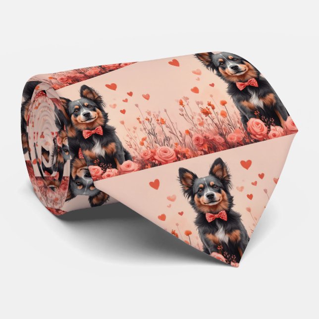 Australian Cattle with Roses - Valentine's Day Neck Tie (Rolled)
