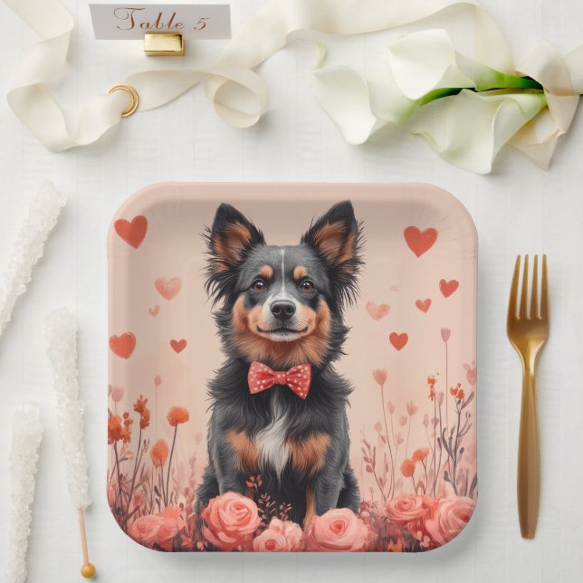 Australian Cattle with Roses - Valentine's Day Paper Plates (Wedding)