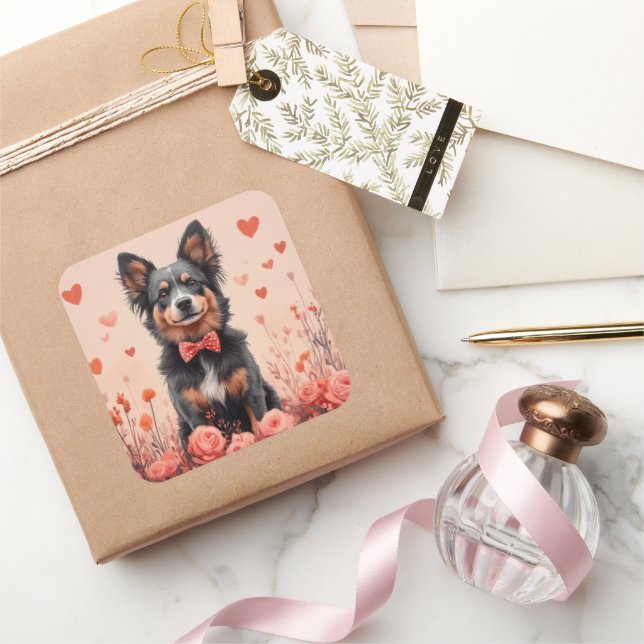 Australian Cattle with Roses - Valentine's Day Square Sticker (Gifting)