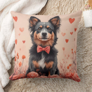 Australian Cattle with Roses - Valentine's Day Throw Pillow