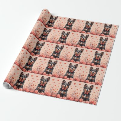 Australian Cattle with Roses - Valentine's Day Wrapping Paper