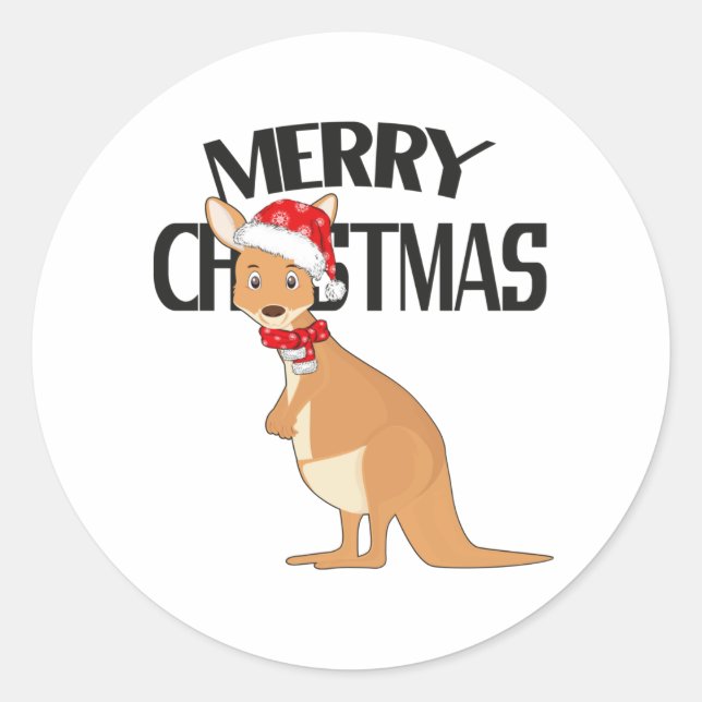 Australian Christmas Cute Kangaroo Classic Round Sticker (Front)