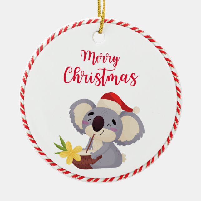 Australian Christmas Cute Koala Drinking Design Ceramic Ornament (Front)