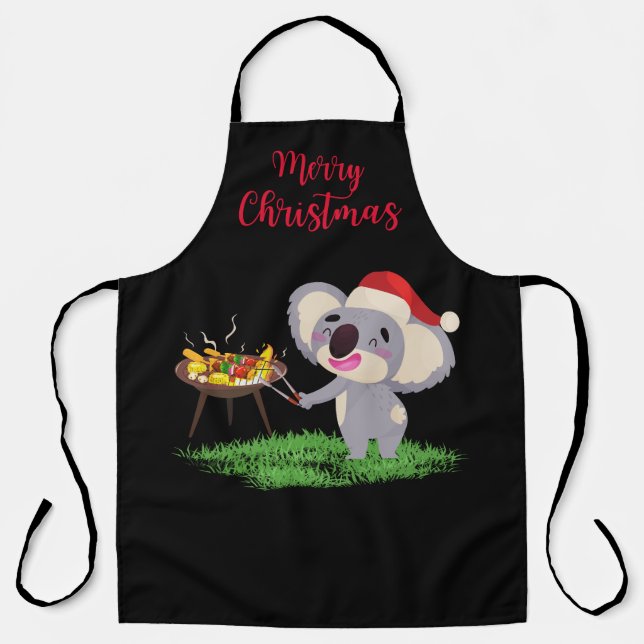 Australian Christmas Cute Koala enjoying a BBQ Apron (Front)