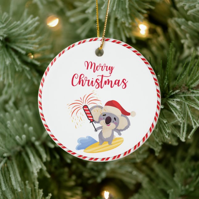 Australian Christmas Cute Koala Surfing Design Ceramic Ornament (Tree)