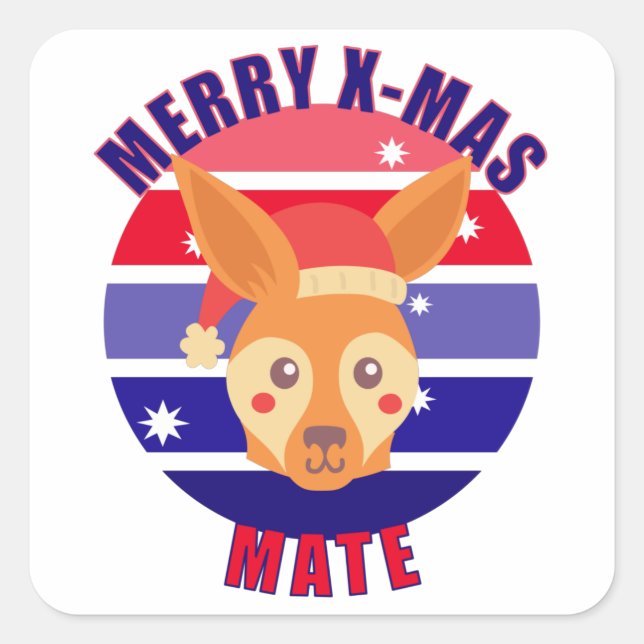 Australian Christmas Kangaroo Square Sticker (Front)