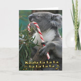 Australian Christmas Koala With Candy Cane Holiday Card