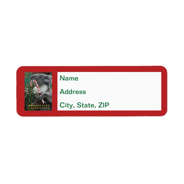 Australian Christmas Koala With Candy Cane Label (Front)