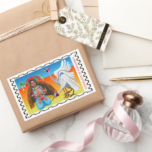 Australian Christmas Nativity Rectangular Sticker (Gifting)