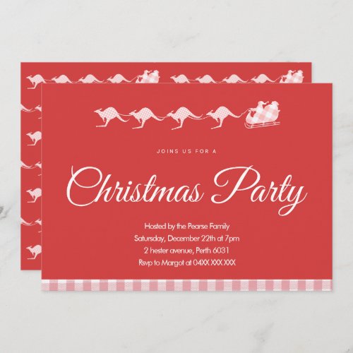 Australian Christmas Party Invitation Kangaroo Red