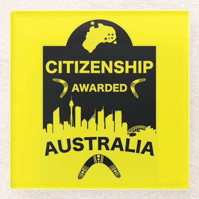 Australian Citizenship Gift Glass Coaster (Front)