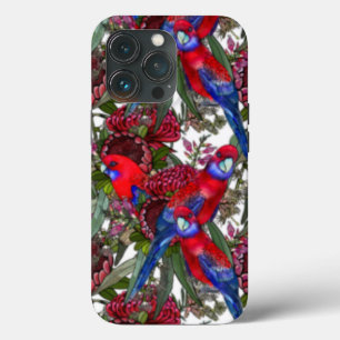 Australian Crimson Rosella and Wildflower Pattern iPhone 13 Pro Case