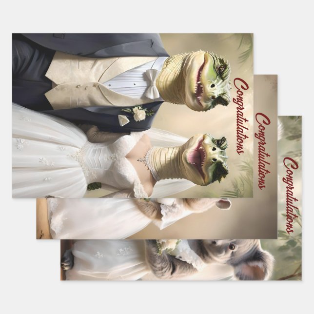 Australian Crocodile Koala And Wombat Weddings, Wrapping Paper Sheets (Set)