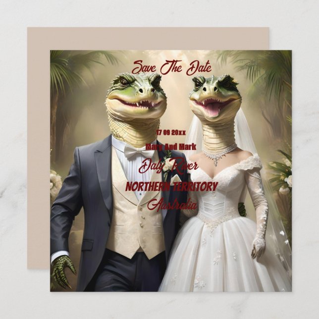 Australian Crocodile Wedding Save The Date, (Front/Back)