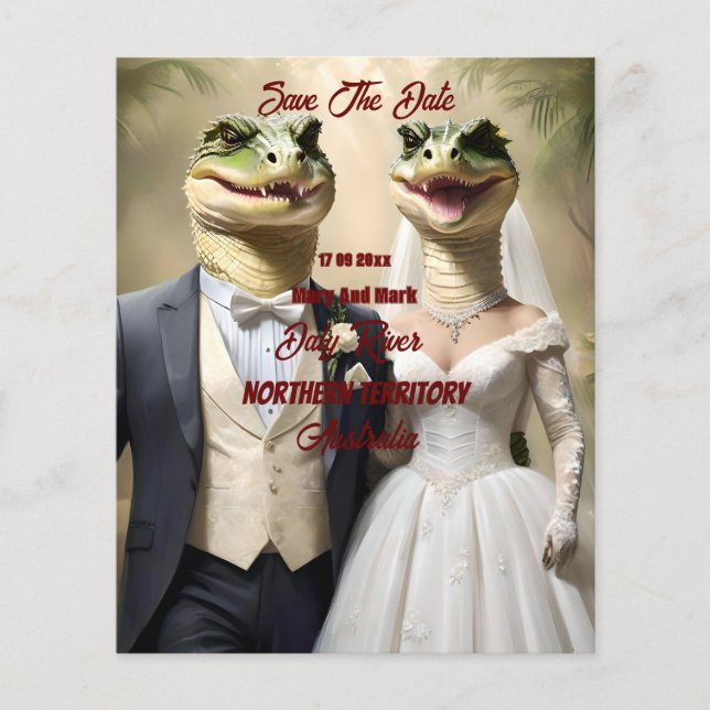 Australian Crocodile Wedding Save The Date, (Front)