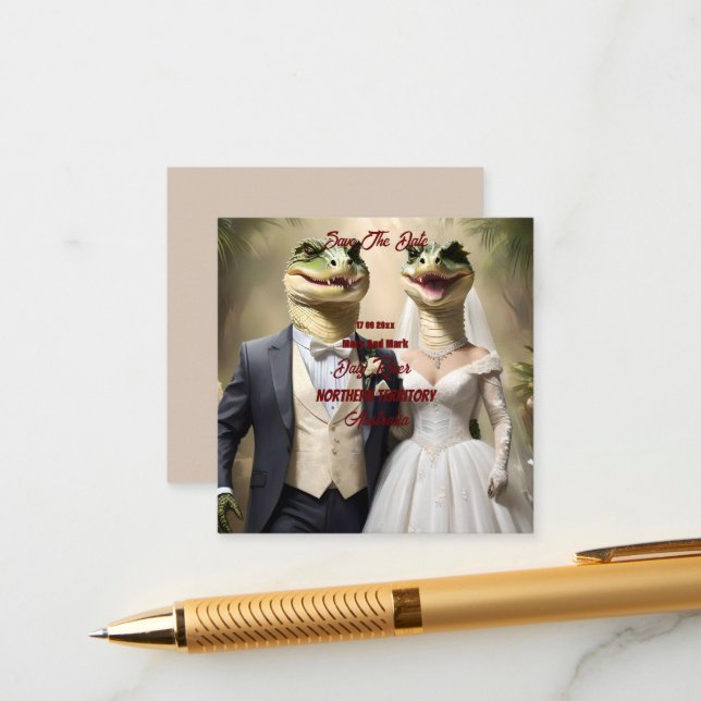 Australian Crocodile Wedding Save The Date, Enclosure Card (Front/Back In Situ)