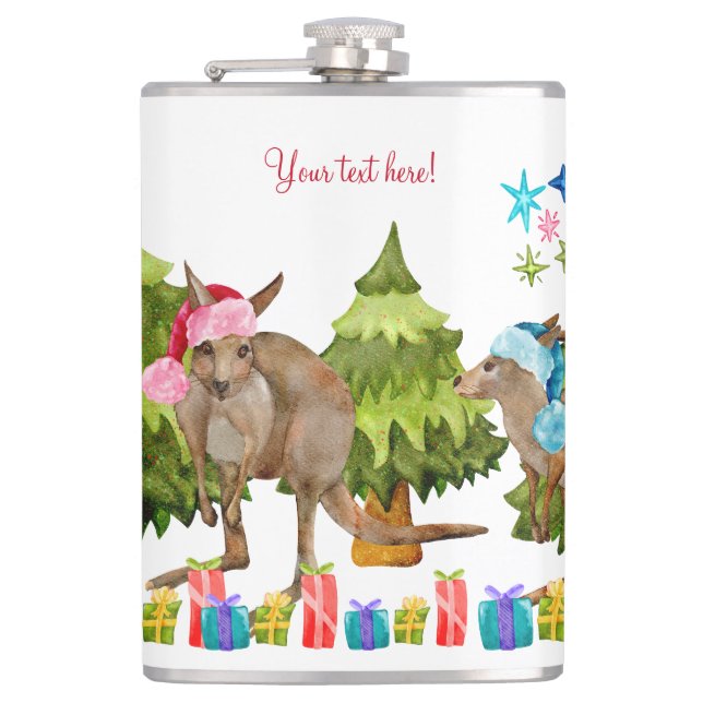 Australian Cute Kangaroo Christmas Flask (Front)