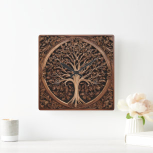 Australian Delights: Waratah Wood Print, Square Wall Clock
