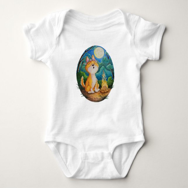 Australian Dingo howling on baby romper playsuit (Front)
