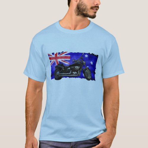 Australian Downunder Flag Motorcycle Biker Design T_Shirt