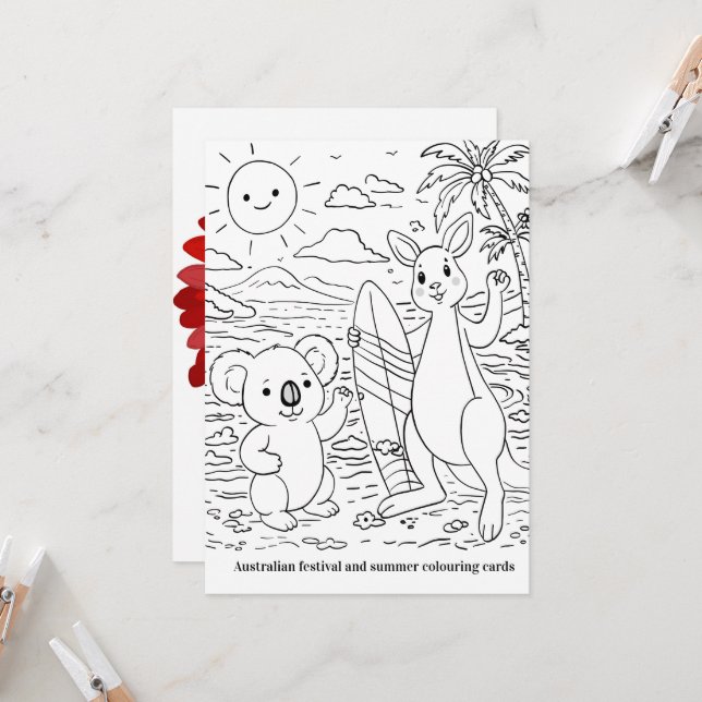 Australian festival and summer colouring cards (Front/Back In Situ)