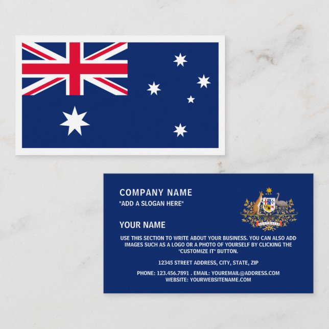 Australian Flag and Coat of Arms, Australia Business Card (Front/Back)
