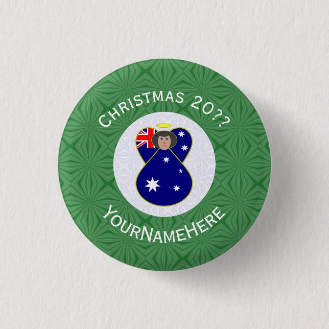 Australian Flag Angel Christmas Personalized  Button (Front)