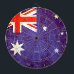 Australian flag antiqued style dart board<br><div class="desc">A unique antique style Australia flag dart board in red,  white and blue hues. Designed using the flag of Australia and adding a little vintage treatment. Produced by Sarah Trett. Would look great in a Australian patriotic bar,  bedroom or lounge.</div>