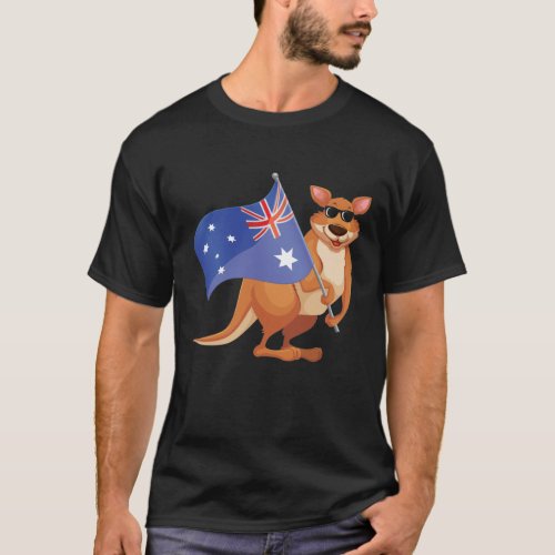 Australian Flag Aussie Kangaroo with Sunglasses T_Shirt