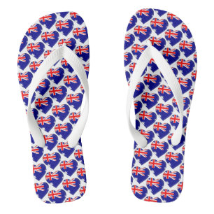 Australian Flag Colors Hearts Pattern Patriotic Flip Flops