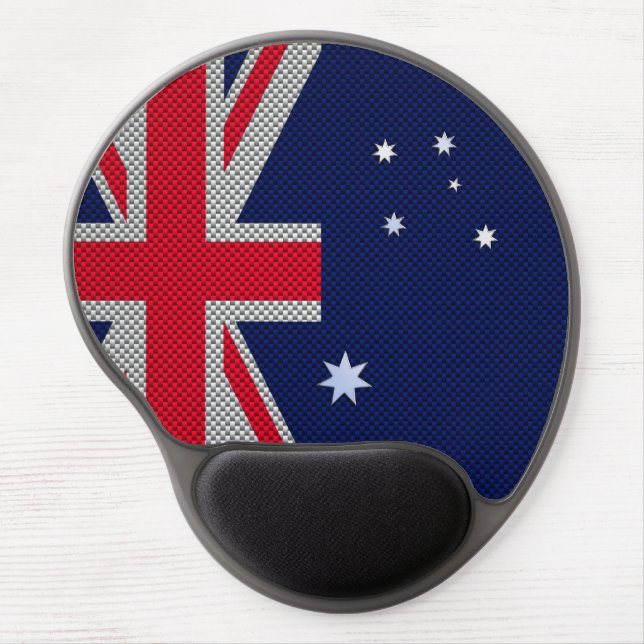 Australian Flag Design Carbon Fiber Chrome Style Gel Mouse Pad (Front)