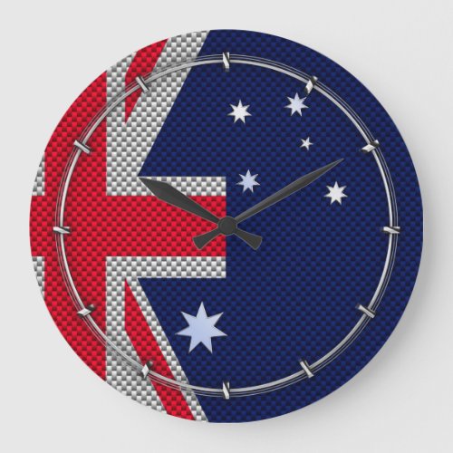 Australian Flag Design Carbon Fiber Chrome Style Large Clock